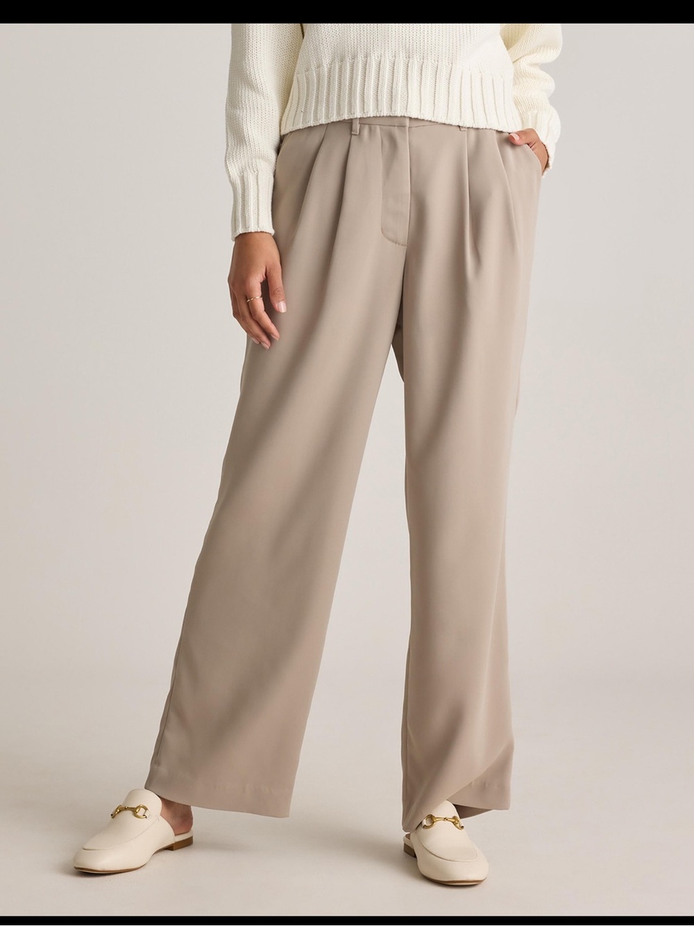 NWT Quince Stretch Crepe Pleated Wide Leg Pants Sand Beige Size 10